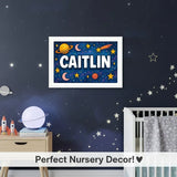 Caitlin Name Art - Space Explorers personalized wall print for kids