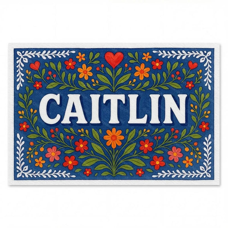 Caitlin Name Art - Floral Farmhouse personalized wall print for kids