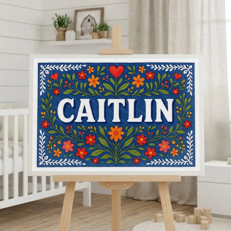 Caitlin Name Art - Floral Farmhouse personalized wall print for kids