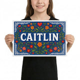 Caitlin Name Art - Floral Farmhouse personalized wall print for kids