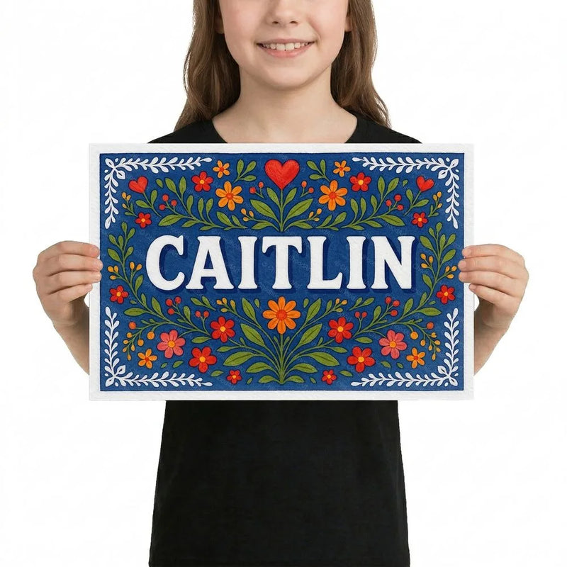 Caitlin Name Art - Floral Farmhouse personalized wall print for kids
