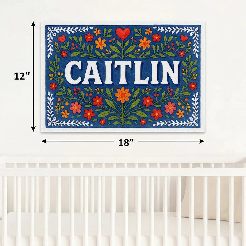 Caitlin Name Art - Floral Farmhouse personalized wall print for kids