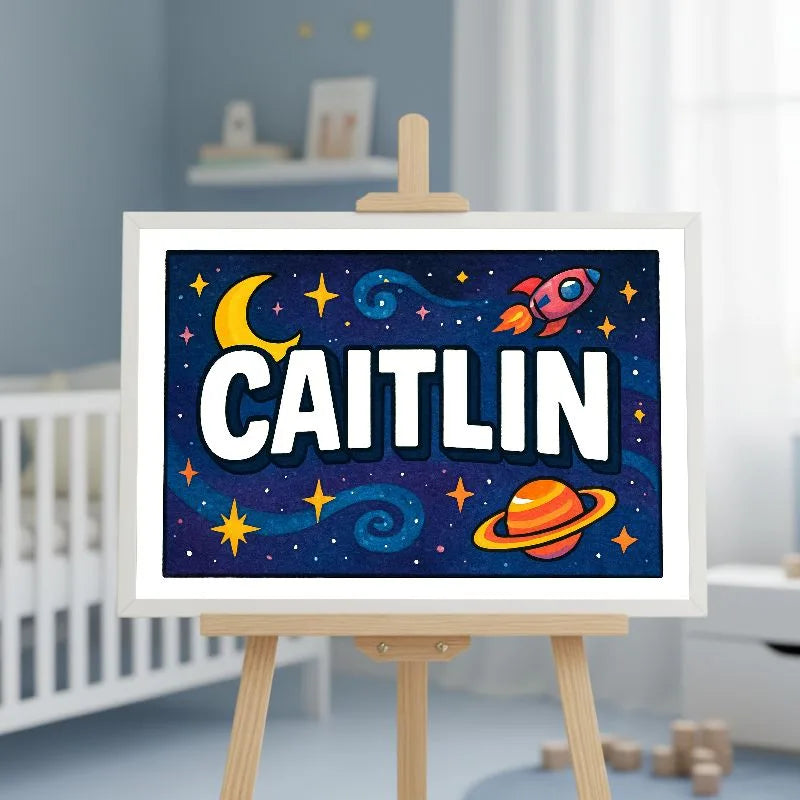 Caitlin Name Art - Space Explorers personalized wall print for kids