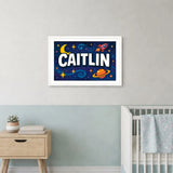 Caitlin Name Art - Space Explorers personalized wall print for kids