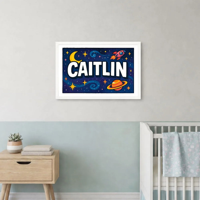 Caitlin Name Art - Space Explorers personalized wall print for kids