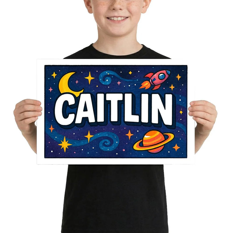 Caitlin Name Art - Space Explorers personalized wall print for kids