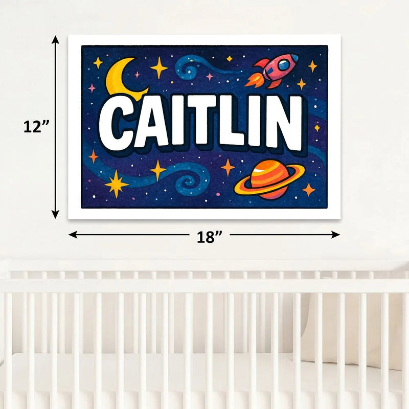 Caitlin Name Art - Space Explorers personalized wall print for kids