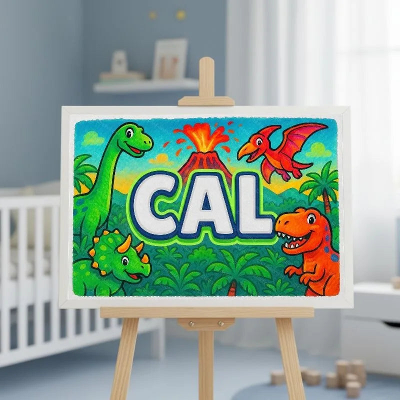 Cal Name Art - Dinosaur Adventure personalized wall print for kids