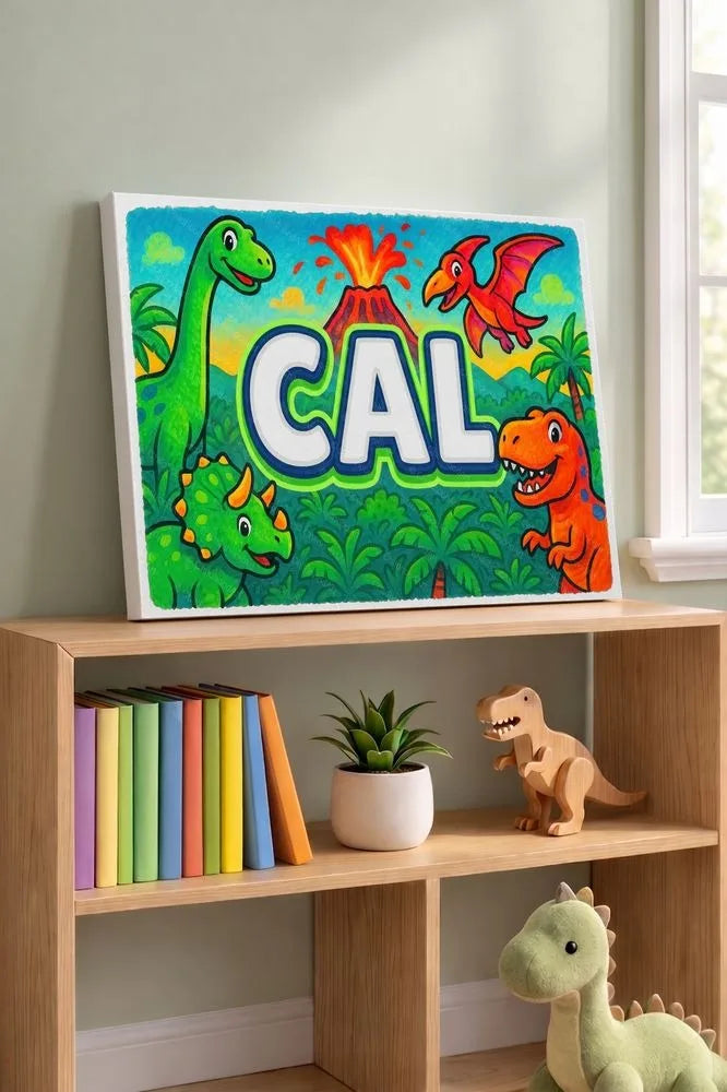 Cal Name Art - Dinosaur Adventure personalized wall print for kids
