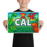 Cal Name Art - Dinosaur Adventure personalized wall print for kids