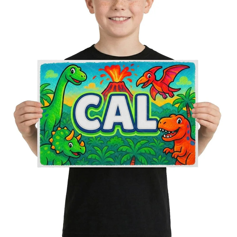 Cal Name Art - Dinosaur Adventure personalized wall print for kids
