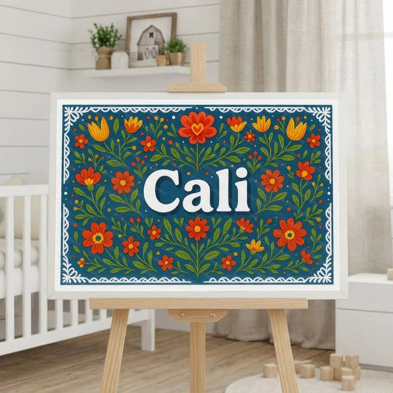 Cali Name Art - Floral Farmhouse personalized wall print for kids
