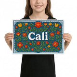 Cali Name Art - Floral Farmhouse personalized wall print for kids