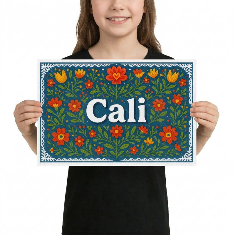 Cali Name Art - Floral Farmhouse personalized wall print for kids