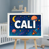 Cali Name Art - Space Explorers personalized wall print for kids