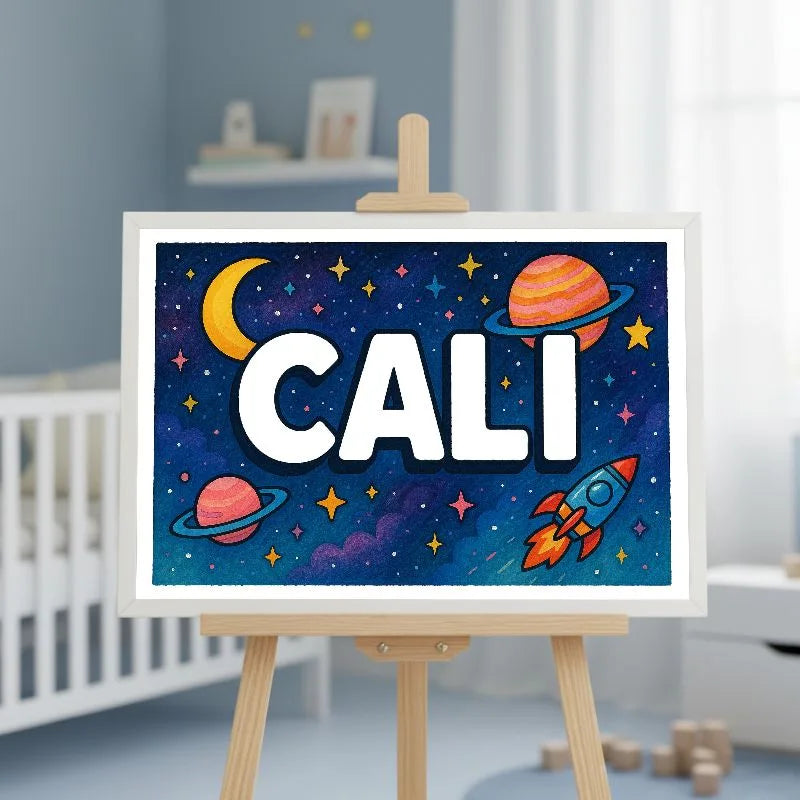 Cali Name Art - Space Explorers personalized wall print for kids