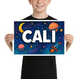 Cali Name Art - Space Explorers personalized wall print for kids
