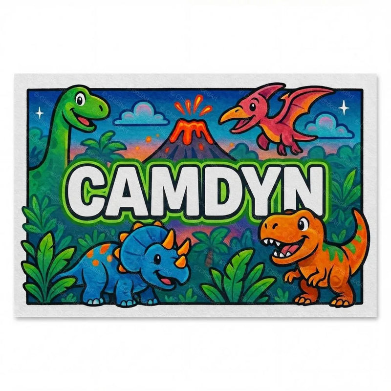 Camdyn Name Art - Dinosaur Adventure personalized wall print for kids