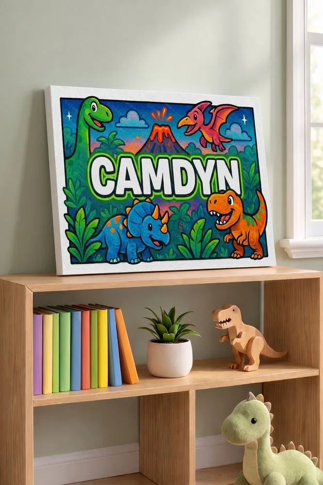 Camdyn Name Art - Dinosaur Adventure personalized wall print for kids