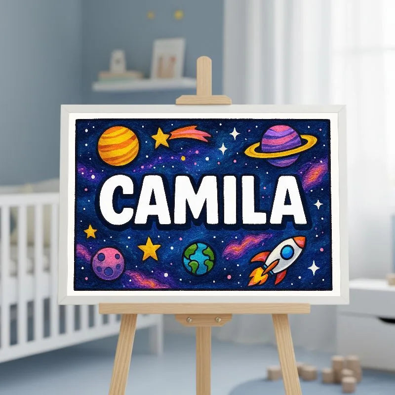 Camila Name Art - Space Explorers personalized wall print for kids