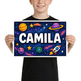 Camila Name Art - Space Explorers personalized wall print for kids
