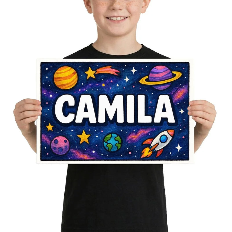 Camila Name Art - Space Explorers personalized wall print for kids