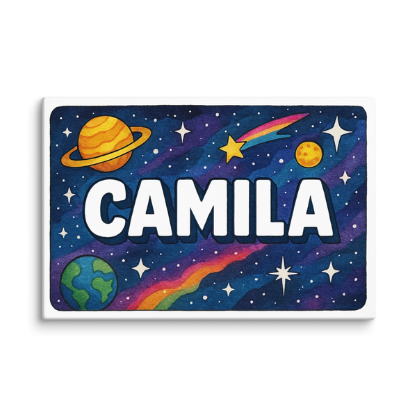 Custom Camila wall art with Space explorers illustration