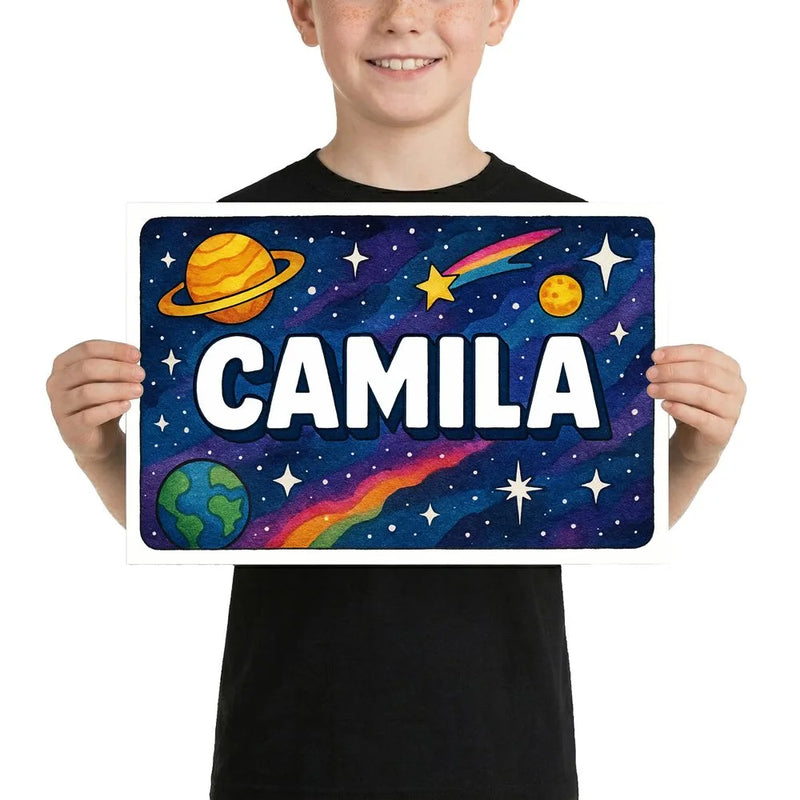 Camila Name Art - Space Explorers personalized wall print for kids