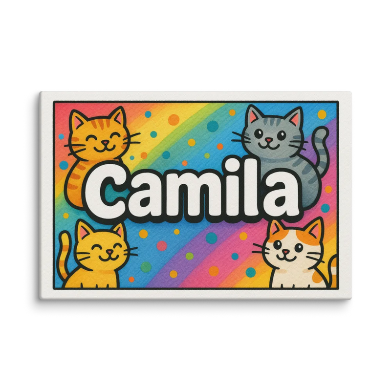 Camila Name Art - Colorful Cats personalized wall print for kids
