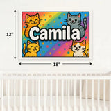 Camila Name Art - Colorful Cats personalized wall print for kids