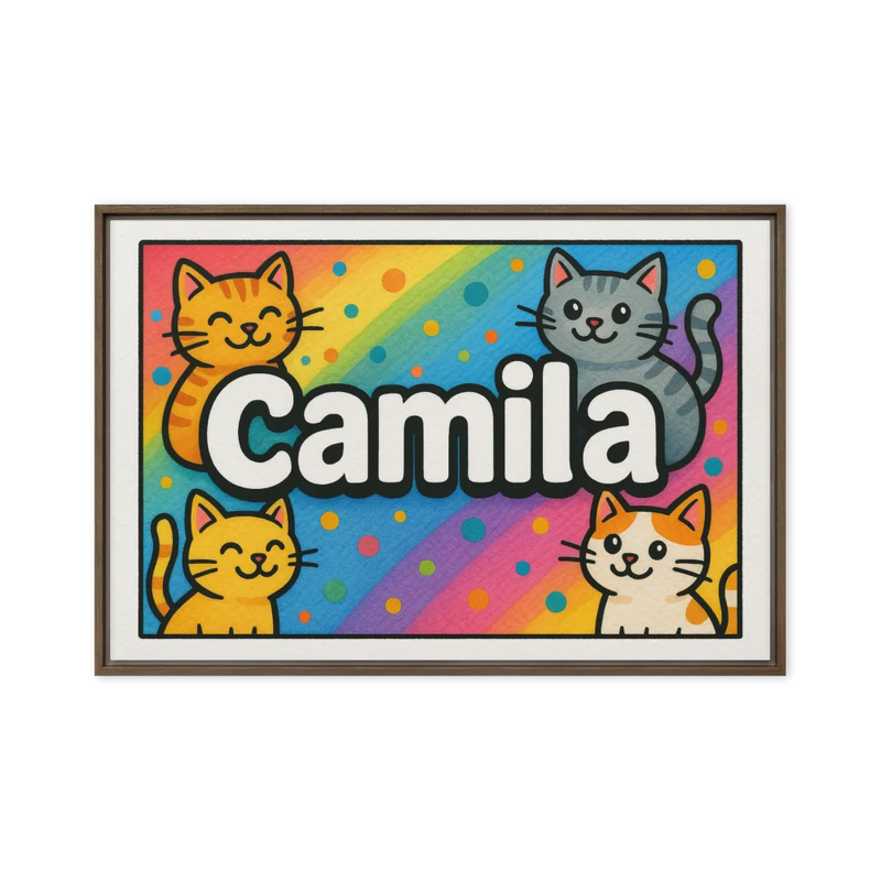 Camila Name Art - Colorful Cats personalized wall print for kids