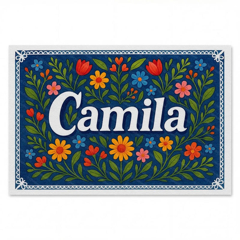 Camila Name Art - Floral Farmhouse personalized wall print for kids