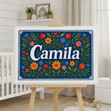 Camila Name Art - Floral Farmhouse personalized wall print for kids