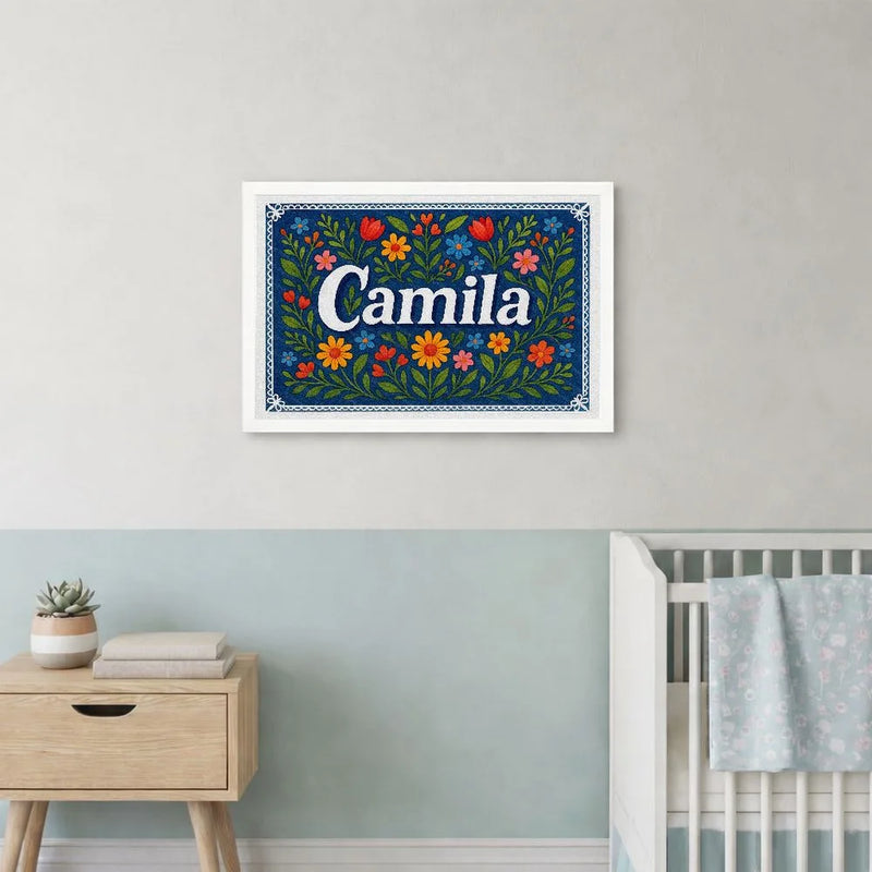 Camila Name Art - Floral Farmhouse personalized wall print for kids