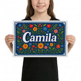 Camila Name Art - Floral Farmhouse personalized wall print for kids
