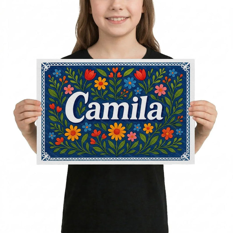 Camila Name Art - Floral Farmhouse personalized wall print for kids