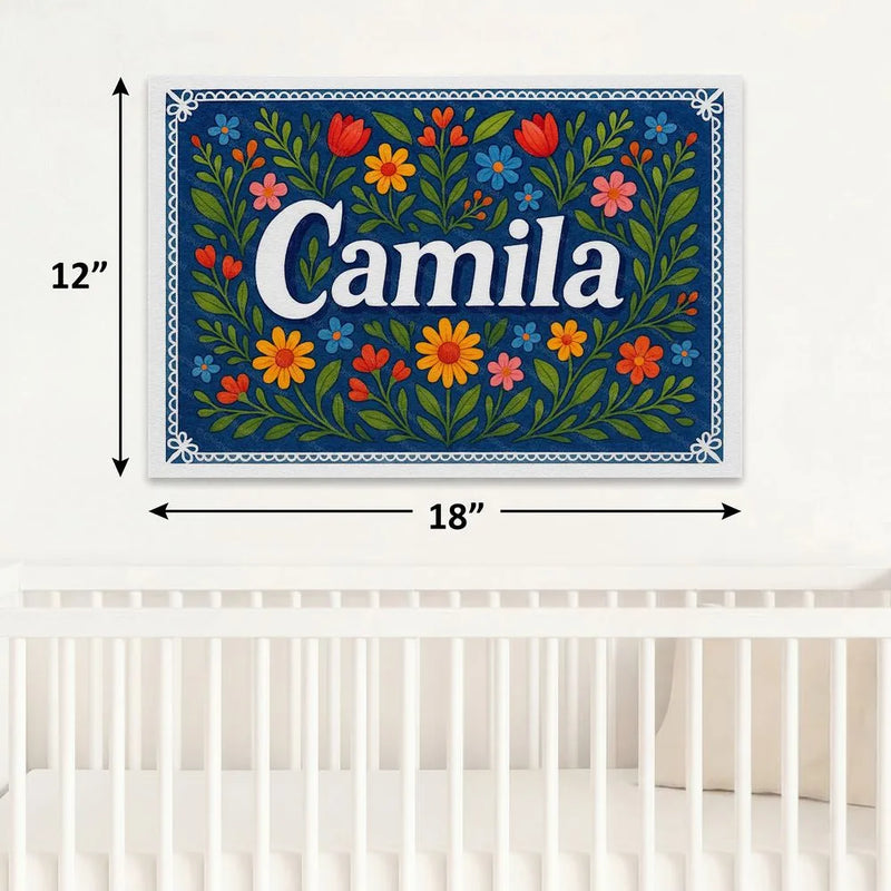 Camila Name Art - Floral Farmhouse personalized wall print for kids