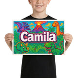 Camila Name Art - Dinosaur Adventure personalized wall print for kids
