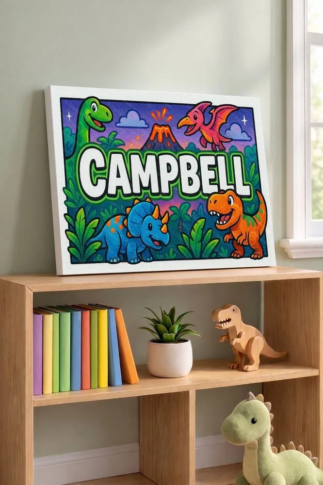 Campbell Name Art - Dinosaur Adventure personalized wall print for kids