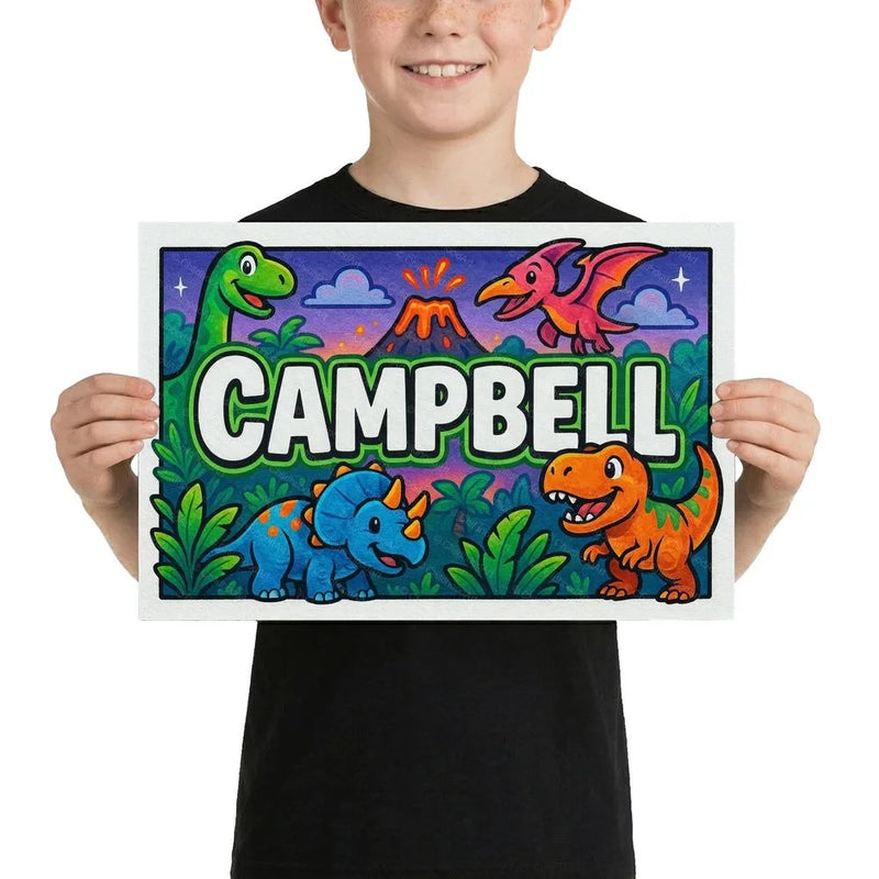 Campbell Name Art - Dinosaur Adventure personalized wall print for kids