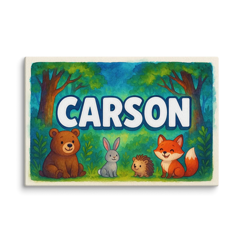 Carson Name Art - Forest Friends personalized wall print for kids