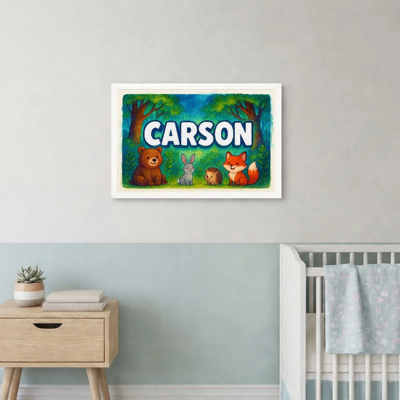 Carson Name Art - Forest Friends personalized wall print for kids