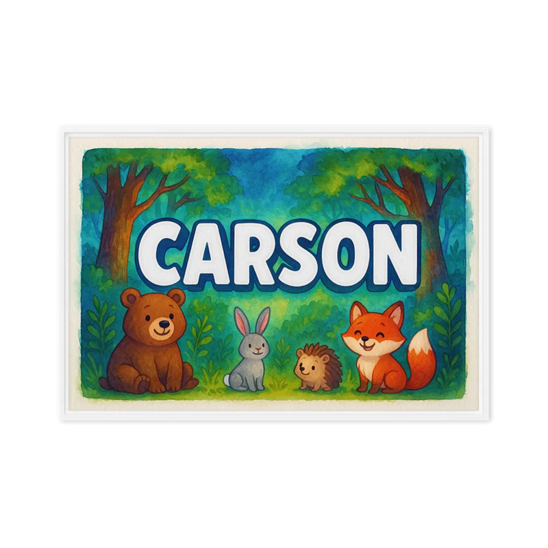 Carson Name Art - Forest Friends personalized wall print for kids