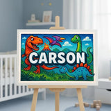 Carson Name Art - Dinosaur Adventure personalized wall print for kids