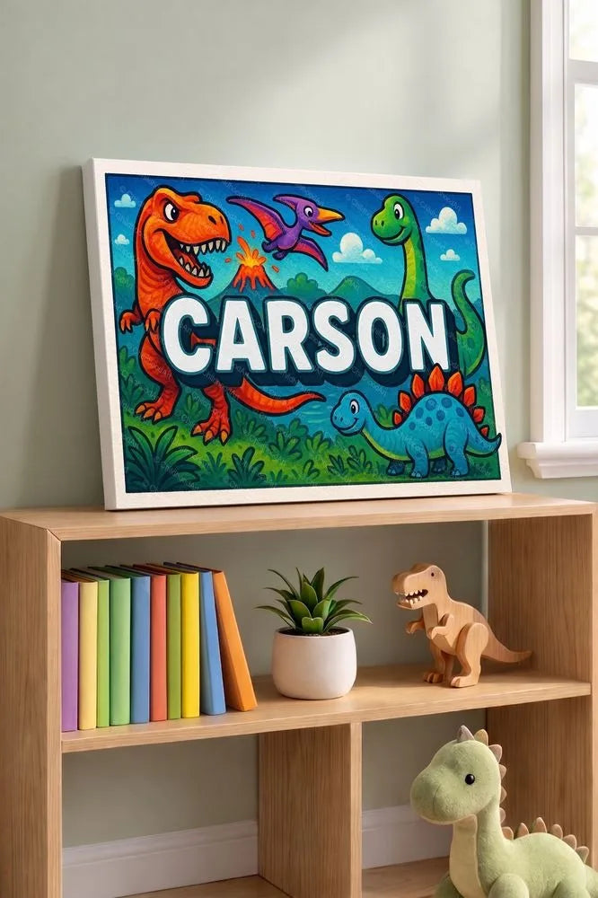 Carson Name Art - Dinosaur Adventure personalized wall print for kids