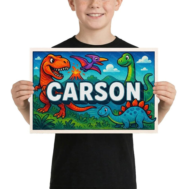 Carson Name Art - Dinosaur Adventure personalized wall print for kids