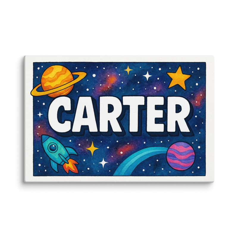 Carter Name Art - Space Explorers personalized wall print for kids