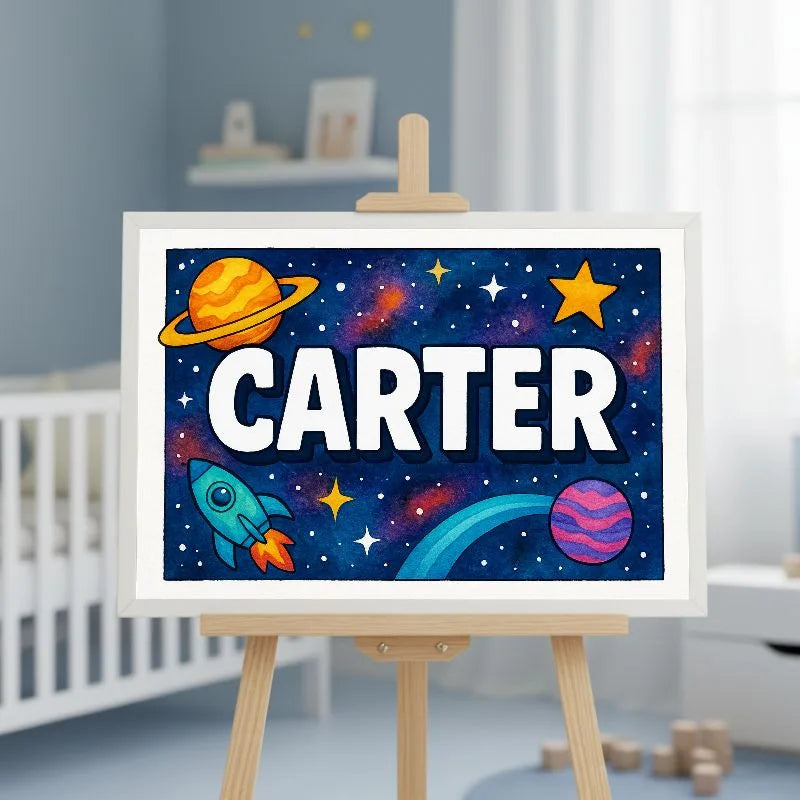 Carter Name Art - Space Explorers personalized wall print for kids