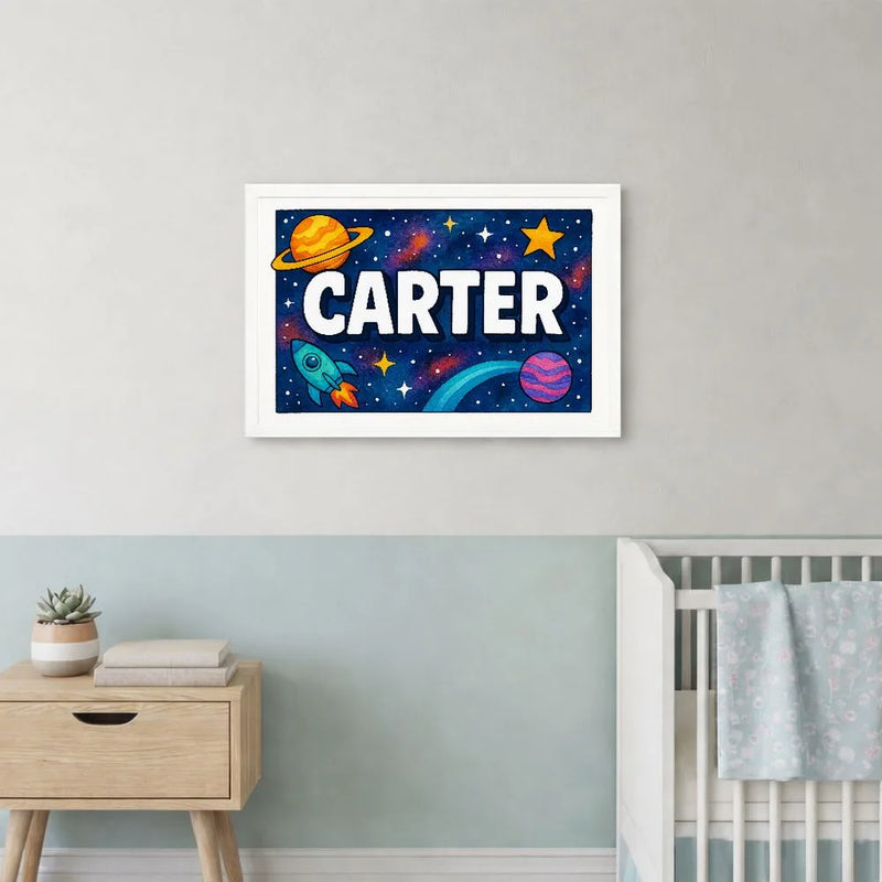 Carter Name Art - Space Explorers personalized wall print for kids