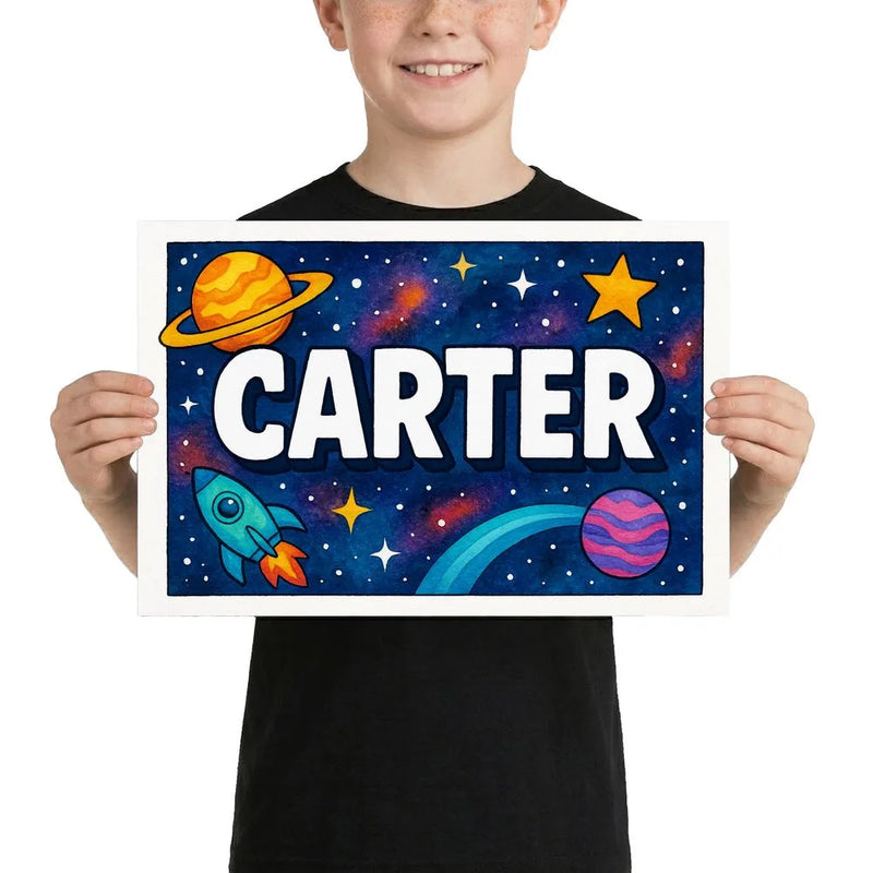 Carter Name Art - Space Explorers personalized wall print for kids